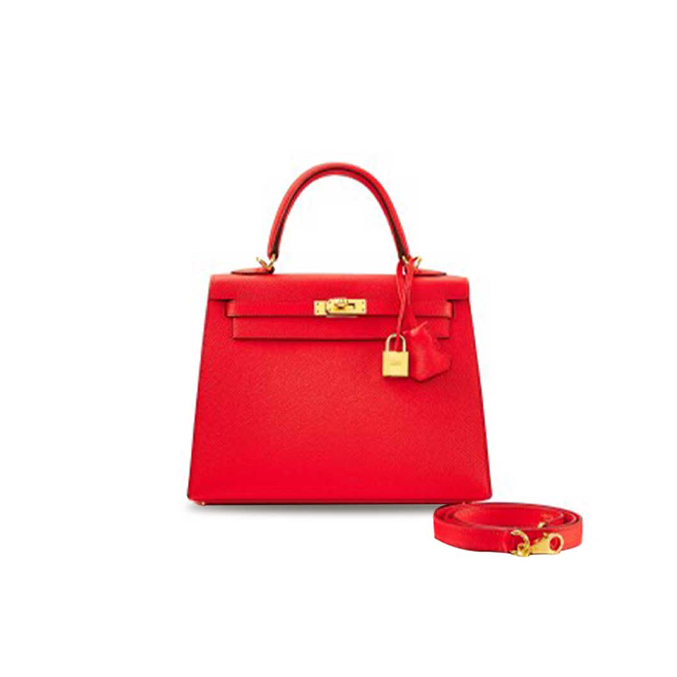 HERMÈS ROUGE DE COEUR EPSOM KELLY 25 SELLIER GOLD HARDWARE (25*17*7cm) 